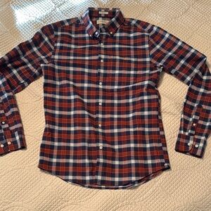 Men's Plaid Button-Down Shirt in burnt orange and Blue